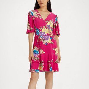 NWT LAUREN RALPH LAUREN Valayna 3/4 Sleeve Day Dress Pink Floral 14